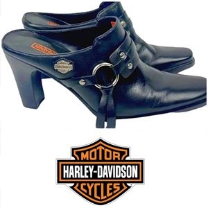 Harley-Davidson black slip-on leather heels
